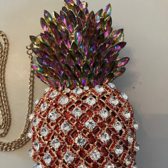 PINEAPPLE | Rhinestone Evening Clutch Purse with Gold chain-Vintage - Picture 2 of 13